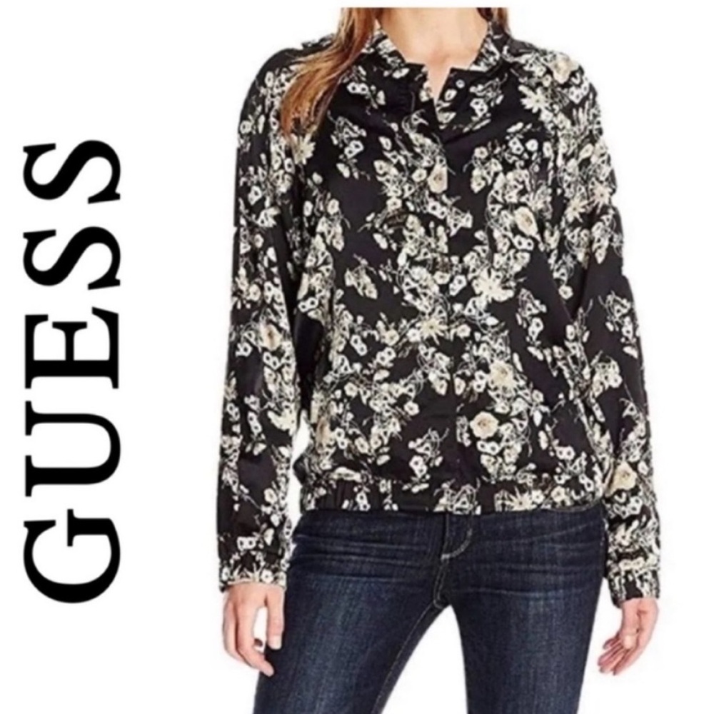 GUESS SATIN FLORAL BOMBER JACKET